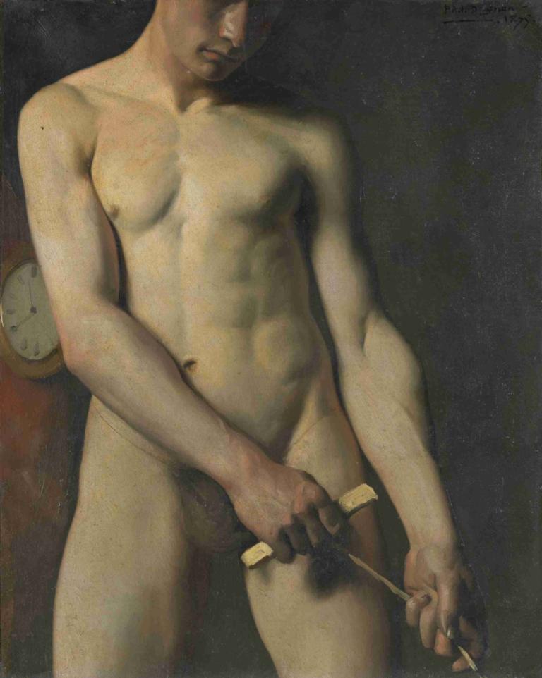 Nude Study of a Man,Nøgenstudie af en mand,Pascal-Adolphe-Jean Dagnan-Bouveret,Oliemaleri,Oliemaleri