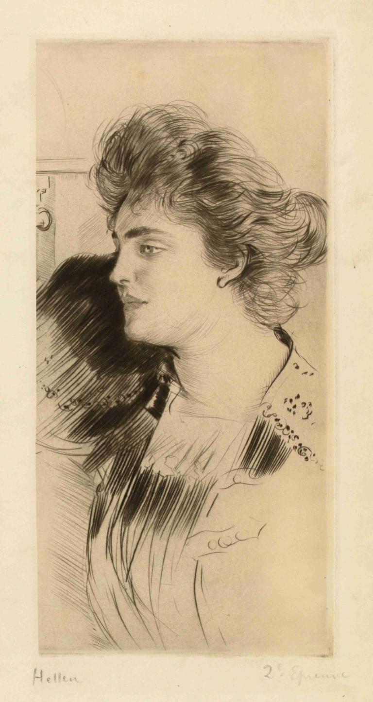 Femme de profil,Donna di profilo,Paul César Helleu,Schizzo,Schizzo, assolo, monocromo, 1 ragazza