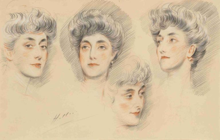 Four head studies of a lady, traditionally identified as Mrs Gertrude Vanderbilt Whitney