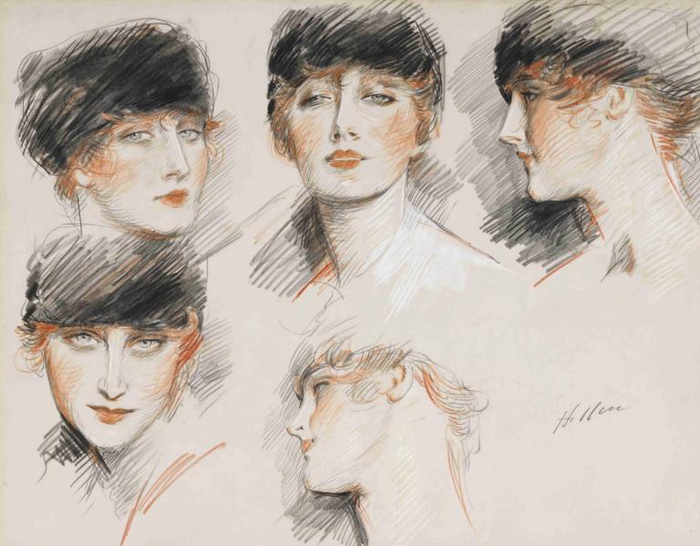 Gladys Deacon, Duchess Of Marlborough,Paul César Helleu,Color Sketch,Color Sketch, hat, traditional media