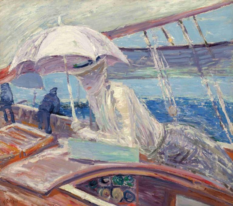 Madame Helleu aboard the yacht 'Bird',Madame Helleu ombord på yachten "Bird,Paul César Helleu,Oljemålning