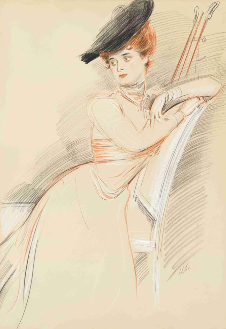 Miss Taylor seated,Bayan Taylor oturuyor.,Paul César Helleu,Renk Taslağı,Renk Taslağı, 1kız, solo, enstrüman