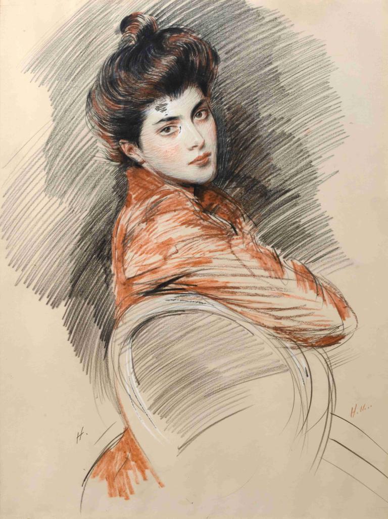 Portrait Of Elisabeth Van Biema,Porträtt av Elisabeth Van Biema,Paul César Helleu,Färgskiss,Färgskiss, solo