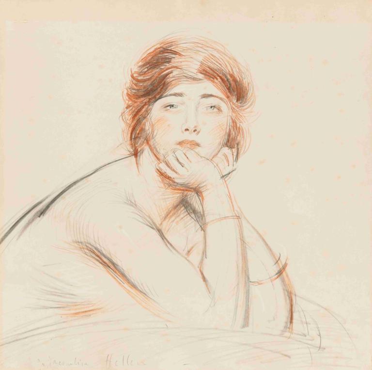 Portrait Of Jacqueline,Porträtt av Jacqueline,Paul César Helleu,Färgskiss,Färgskiss, solo, 1 tjej, skiss