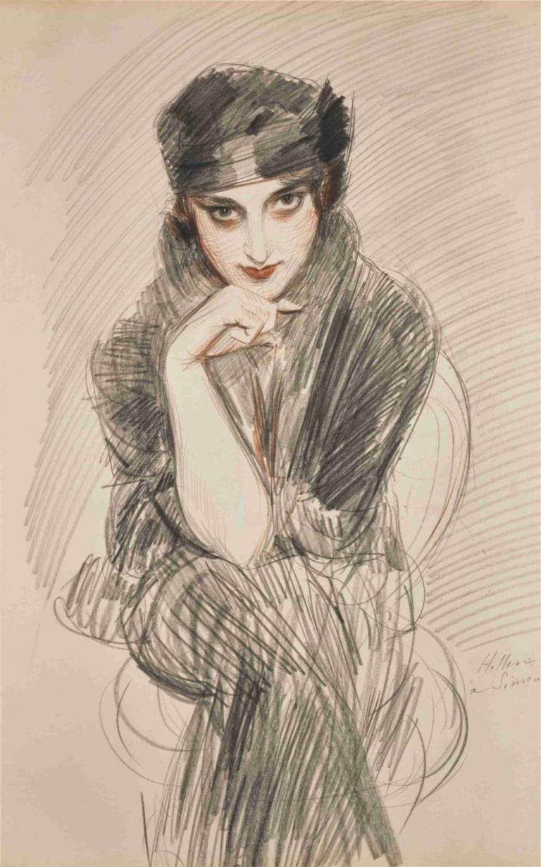 Portrait of a Lady, possibly Madame Van Cleef,Porträtt av en dam, möjligen Madame Van Cleef,Paul César Helleu