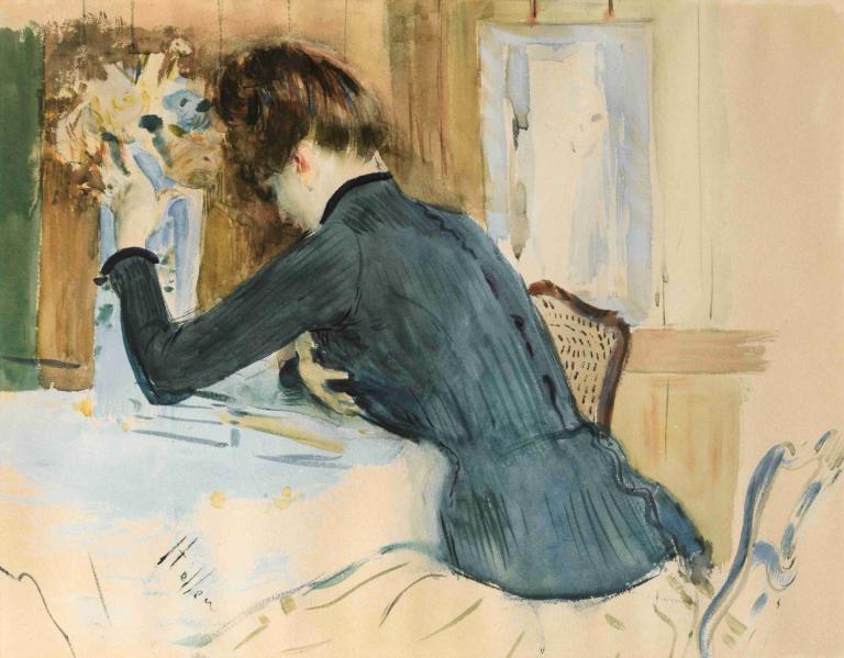 Profile Portrait Of A Young Lady,Profil Porträtt av en ung dam,Paul César Helleu,Oljemålning,Oljemålning