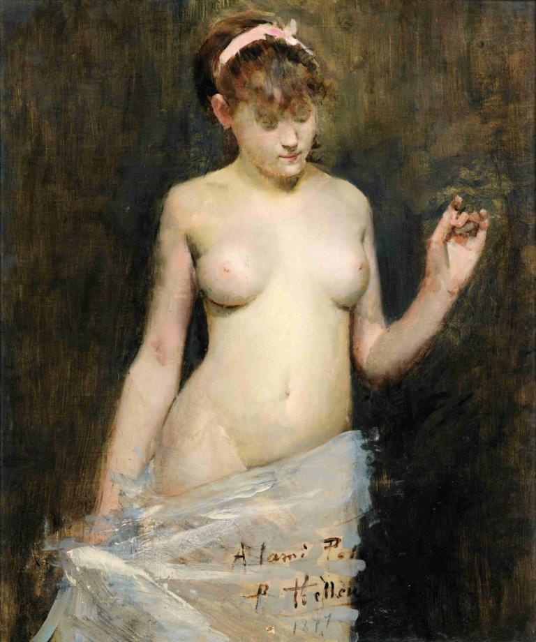 Standing Nude,Berdiri telanjang,Paul César Helleu,Lukisan cat minyak,Lukisan cat minyak, 1 gadis, solo