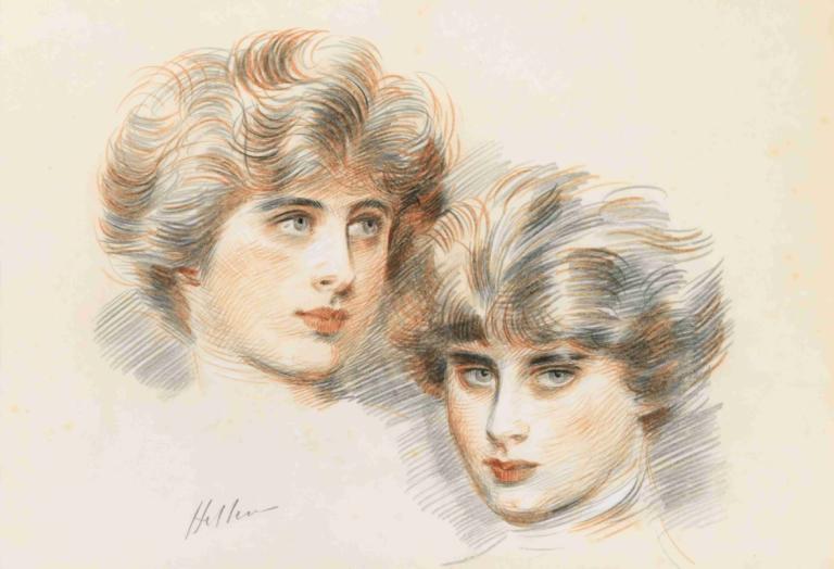 Studies For Ellen's Face,Studi Untuk Wajah Ellen,Paul César Helleu,Sketsa Warna,Sketsa Warna