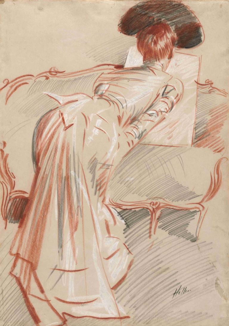 Woman (Possibly Madame Alice Hellu) Looking at a Drawing