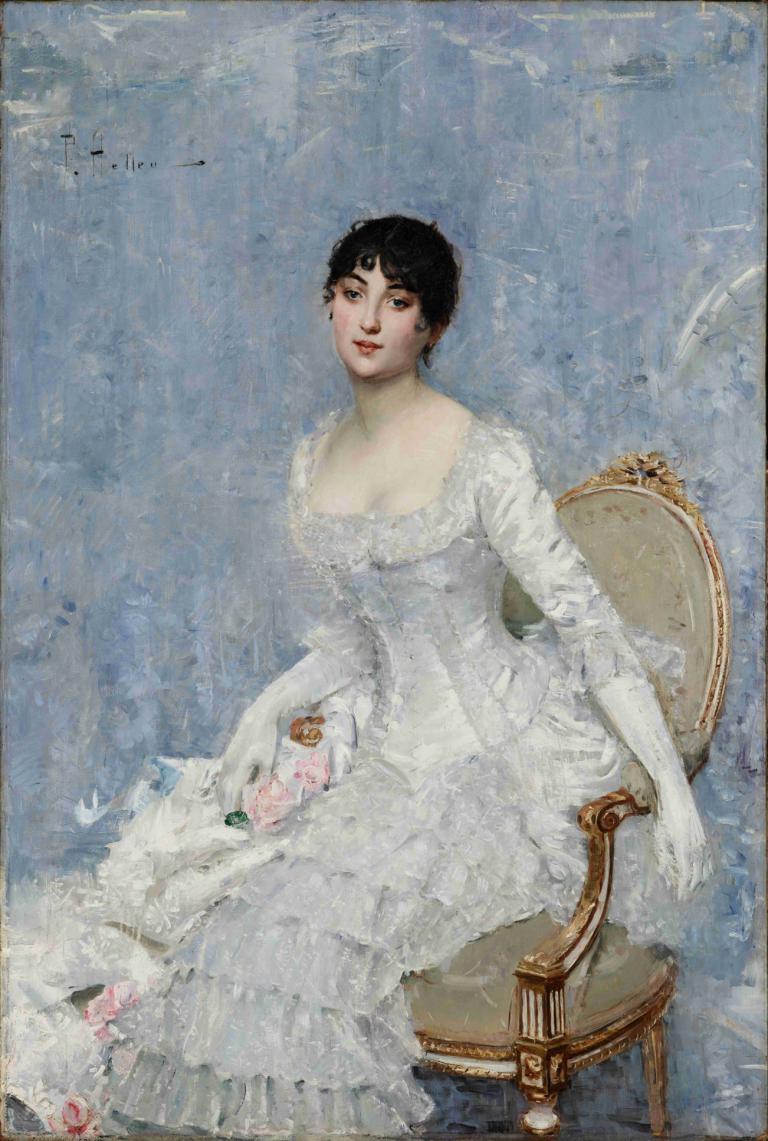 Young Lady in White,Wanita muda berbaju putih,Paul César Helleu,Lukisan cat minyak,Lukisan cat minyak