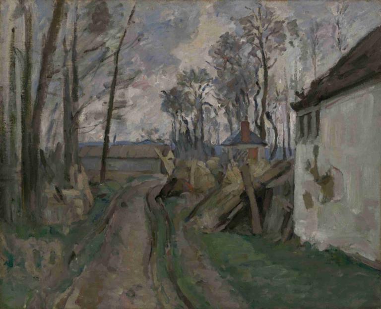 A Village Road near Auvers,Paul Cézanne,Oil Painting,Oil Painting, tree, outdoors, no humans, scenery, house