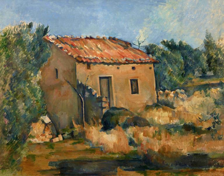 Abandoned House near Aix-en-Provence,Paul Cézanne,Oil Painting,Oil Painting, outdoors, tree, day, sky