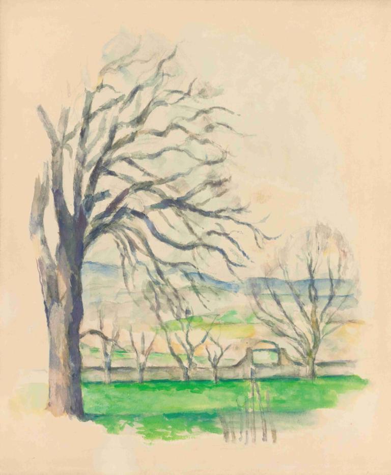 Arbre Dépouillé Au Jas De Bouffan,Απογυμνωμένο δέντρο στο Jas De Bouffan,Paul Cézanne,Έγχρωμο σκίτσο