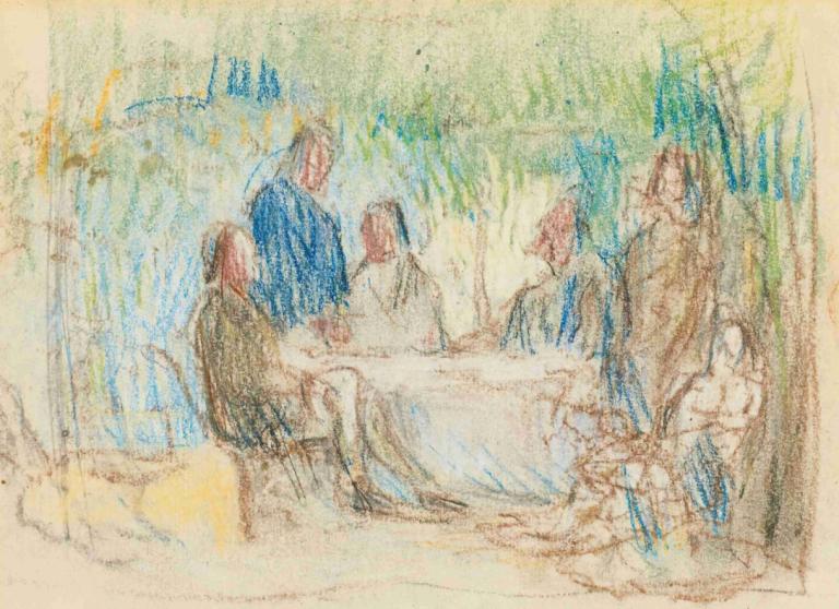 Autour De La Table,Paul Cézanne,Color Sketch,Color Sketch, nature, traditional media, multiple girls, tree