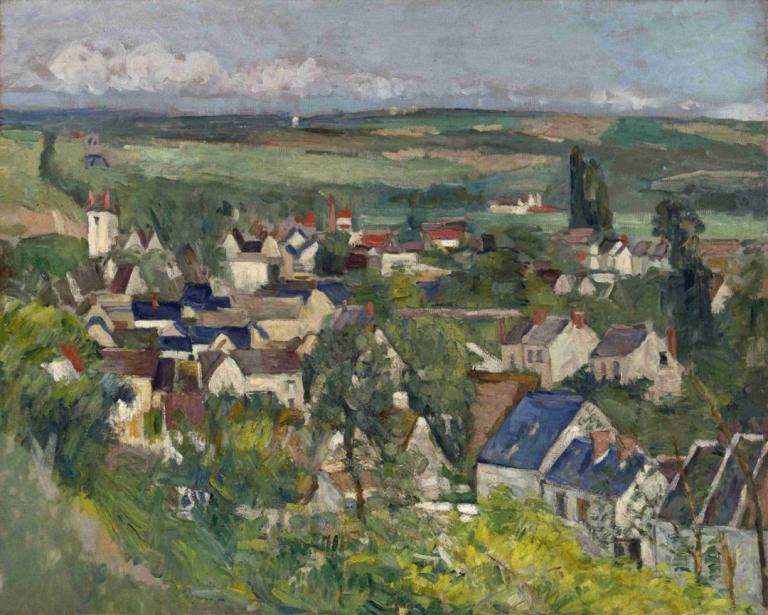 Auvers, Panoramic View,Paul Cézanne,Oil Painting,Oil Painting, outdoors, scenery, no humans, cloud