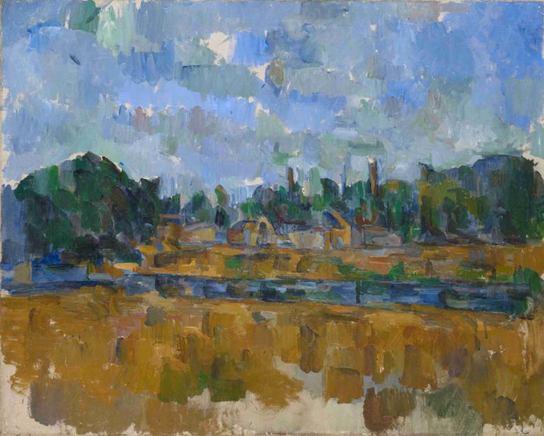 Banks of a River,Paul Cézanne,Oil Painting,Oil Painting, outdoors, scenery, sky, cloud, painting (medium)