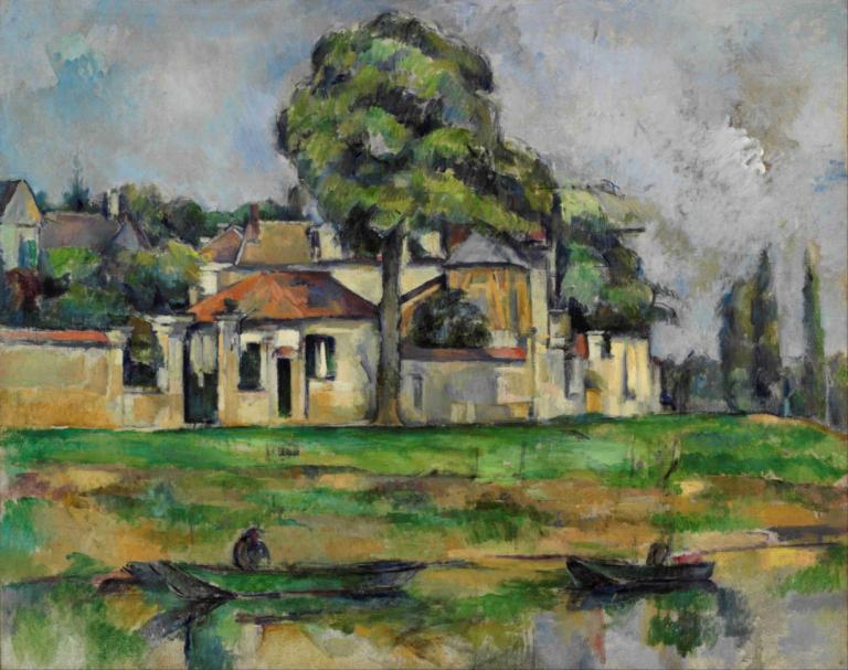 Banks of the Marne,Paul Cézanne,Oil Painting,Oil Painting, tree, scenery, outdoors, traditional media