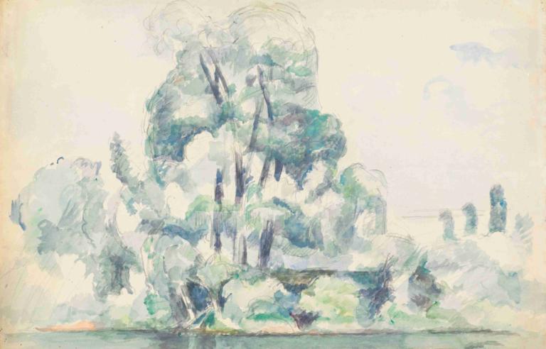 Banks of the Seine at Médan,Берега Сены в Медане,Paul Cézanne,Поль Сезанн,Цветной эскиз,Цветной эскиз