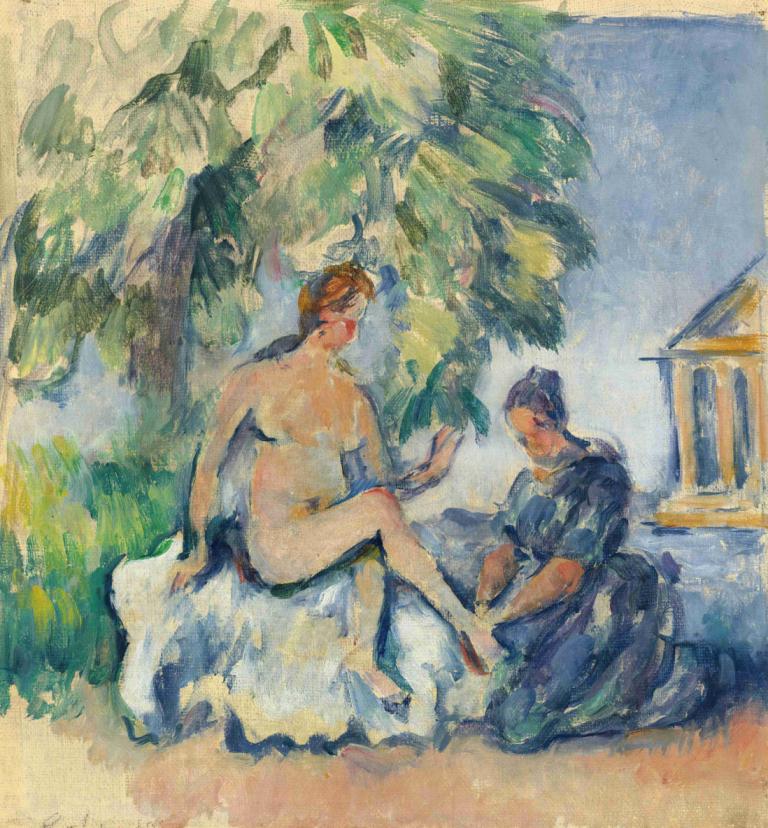 Bethsabée,Bathseba,Paul Cézanne,Ölgemälde,Ölgemälde, Baum, 1Mädchen, 1Junge, Sitzung, braune Haare