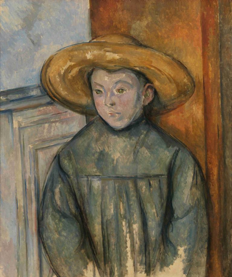 Boy With a Straw Hat,Junge mit Strohhut,Paul Cézanne,Ölgemälde,Ölgemälde, 1Junge, Hut, männlicher Fokus, Solo