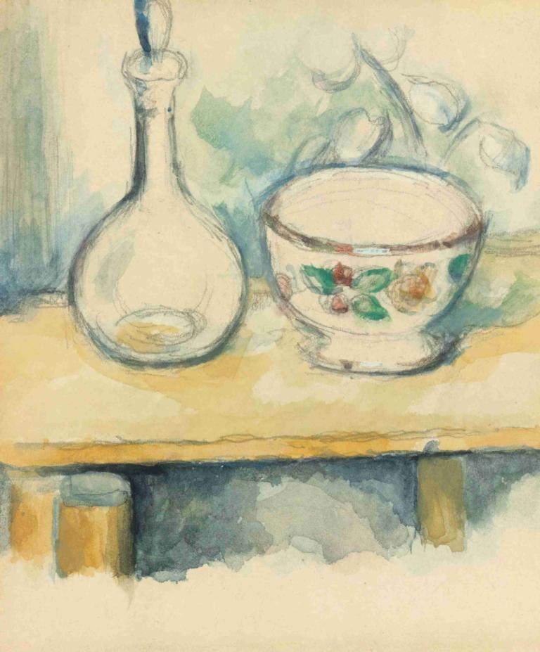 Carafe Et Bol,Karaffe und Schale,Paul Cézanne,Ölgemälde,Ölgemälde, Tisch, keine Menschen, Pokémon (Kreatur)