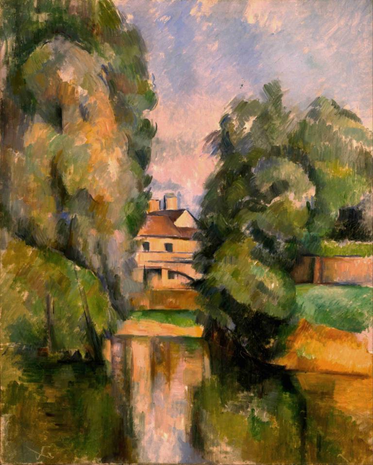 Country House by a River,Landhaus am Fluss,Paul Cézanne,Ölgemälde,Ölgemälde, keine Menschen, draußen