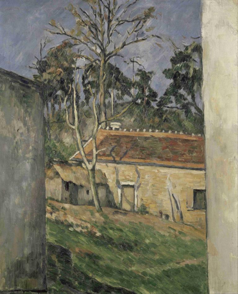 Farmyard,Bauernhof,Paul Cézanne,Ölgemälde,Ölgemälde, Baum, keine Menschen, traditionelle Medien, draußen