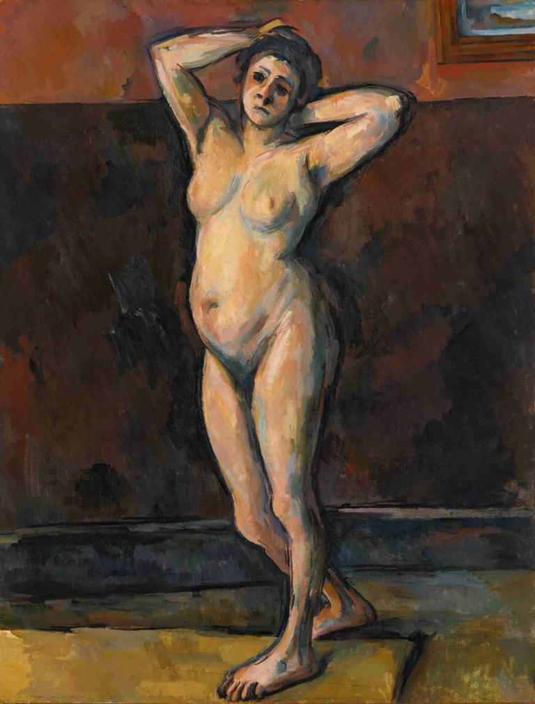 Femme Nue Debout,Nøgen kvinde stående,Paul Cézanne,Oliemaleri,Oliemaleri, 1 pige, solo, nøgen, brystvorter