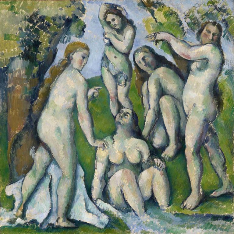 Five Bathers,Fem Badende,Paul Cézanne,Oliemaleri,Oliemaleri, kunstparodi, nøgen, flere piger