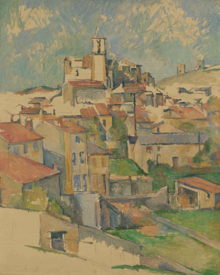 Gardanne,Paul Cézanne,Ölgemälde,Ölgemälde, keine Menschen, draußen, Landschaft, traditionelle Medien, Himmel