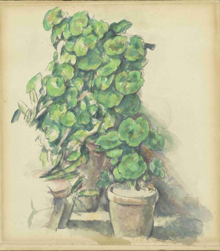 Geraniums,Paul Cézanne,Ölgemälde,Ölgemälde, Anlage, keine Menschen, traditionelle Medien, Topfpflanze, Blatt