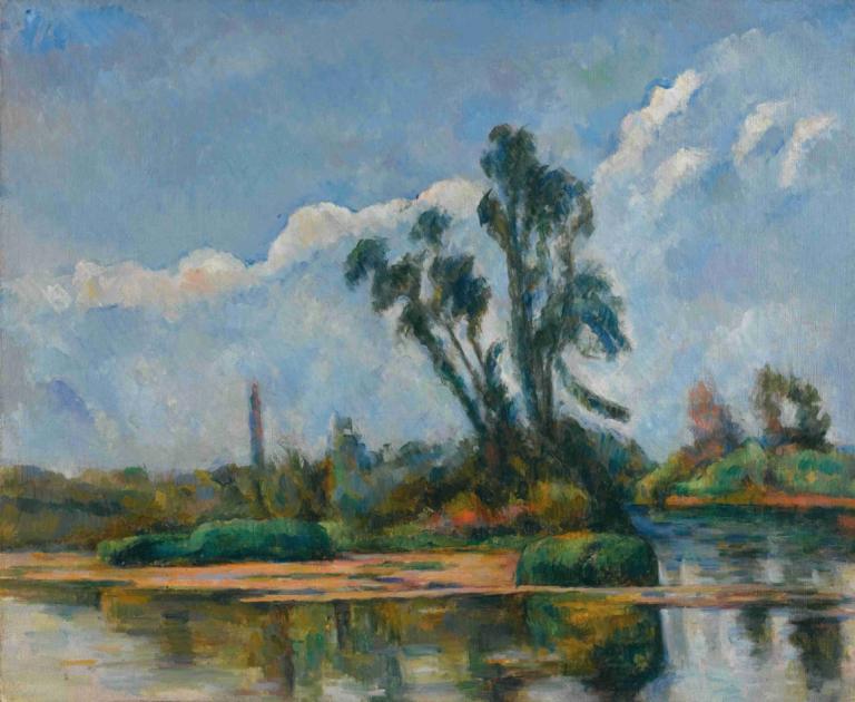 La Rivière,Paul Cézanne,Yağlı boya,Yağlı boya, insan yok, gökyüzü, açık havada, ağaç, manzara, bulut