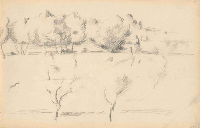 Landscape with Trees,Ağaçlarla Peyzaj,Paul Cézanne,Taslak,Taslak, Tek renkli, futatsuiwa mamizou