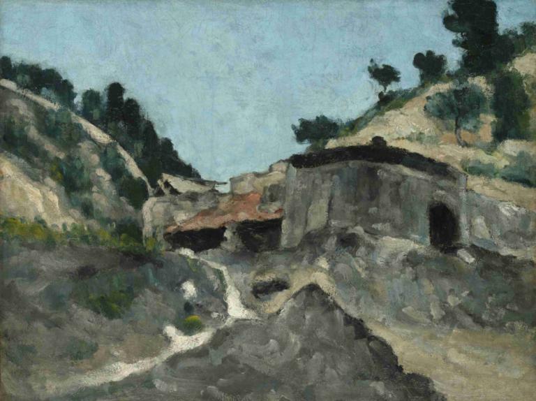 Landscape with Water Mill,Su Değirmeni ile Manzara,Paul Cézanne,Yağlı boya,Yağlı boya, insan yok, açık havada