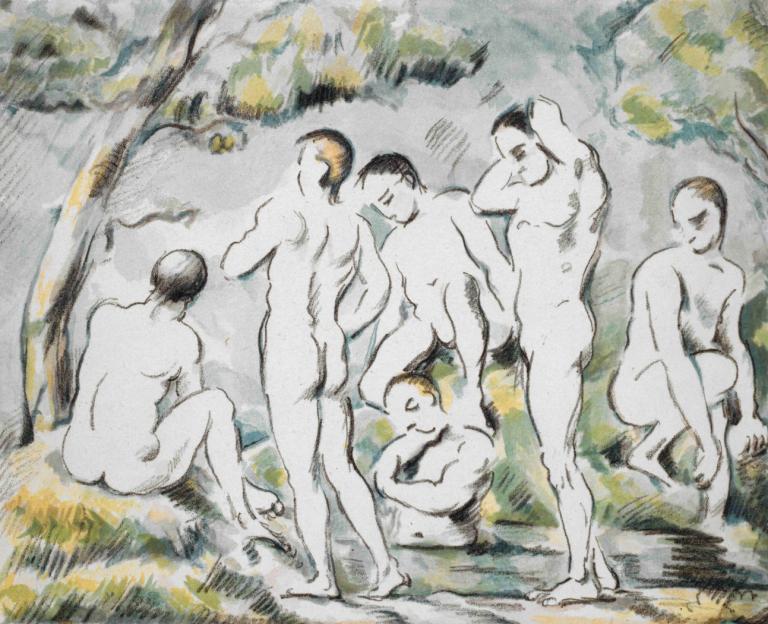 Les Baigneurs - Petite planche,Die Badenden - Kleines Brett,Paul Cézanne,Ölgemälde,Ölgemälde, Kunstparodie