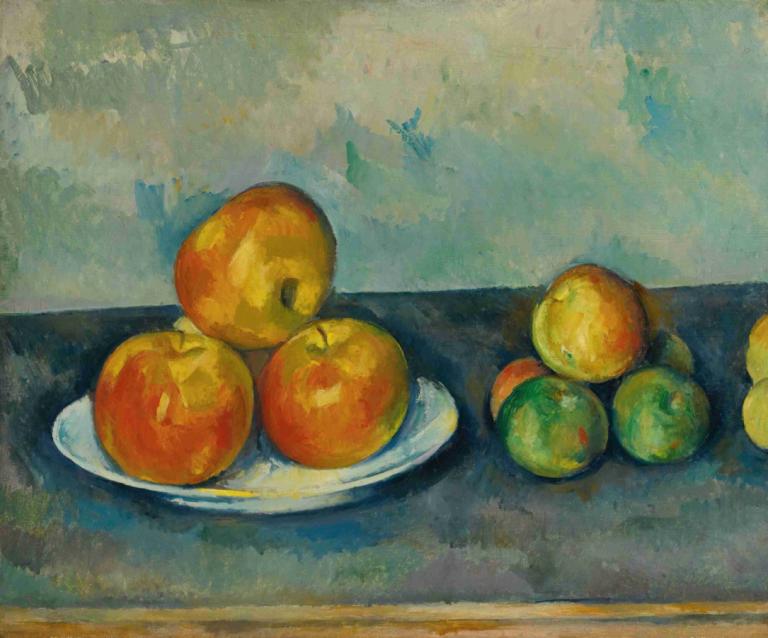 Les Pommes,Die Äpfel,Paul Cézanne,Ölgemälde,Ölgemälde, Essen, keine Menschen, Obst, Platte