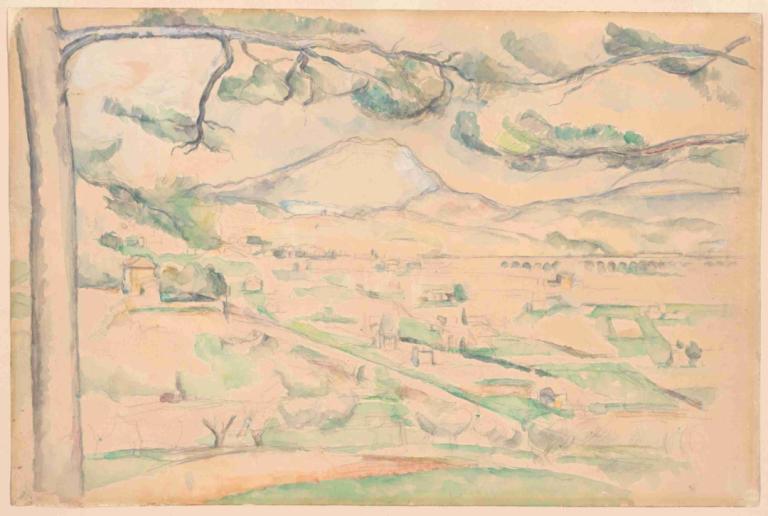 Montagne Saint-Victoire (The Arc Valley),Paul Cézanne,Color Sketch,Color Sketch, no humans, tree, scenery