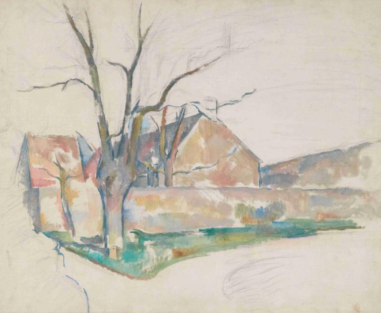 Paysage D'hiver,Talvinen maisema,Paul Cézanne,Väriluonnos,Väriluonnos, puu, paljas puu, maalaus (medium)