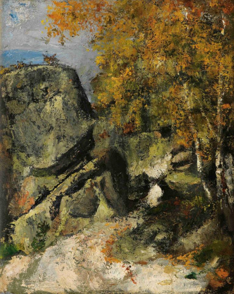 Rochers Dans La Fôret, Fontainebleau,Kalliot metsässä, Fontainebleau,Paul Cézanne,Öljymaalaus,Öljymaalaus