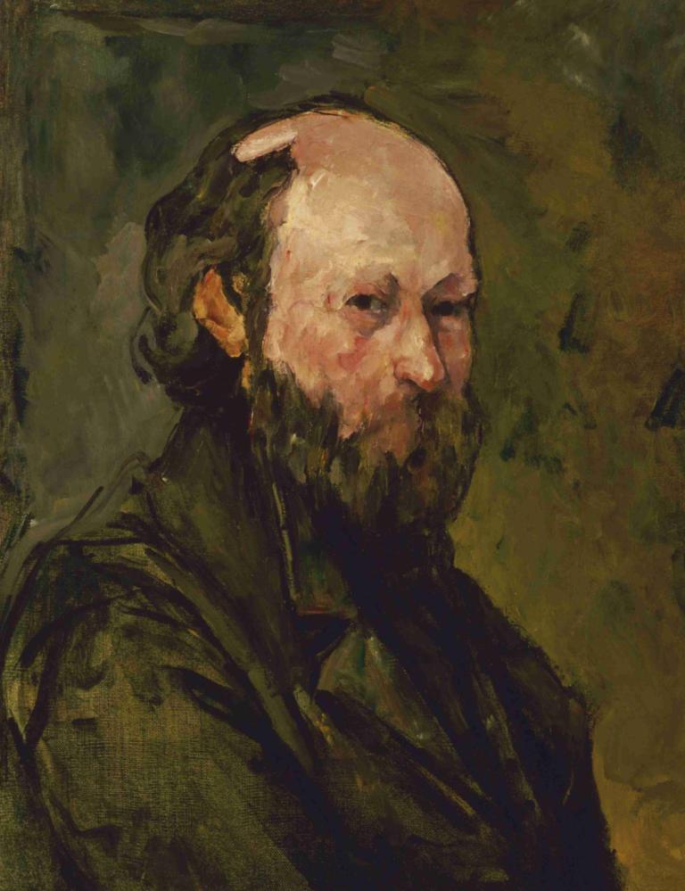 Self-Portrait,自畫像,Paul Cézanne,保羅·塞尚,油畫,油畫, 1男孩, 獨奏, 男性焦點, 鬍鬚, 鬍子, 禿, 上半身, 黑髮, 鬍子, 黑眼睛