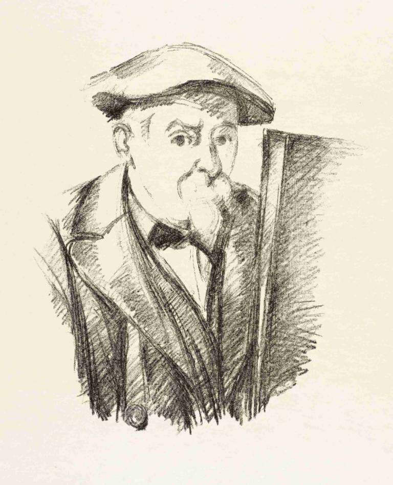 Self-portrait,自畫像,Paul Cézanne,保羅·塞尚,素描,素描, 1男孩, 男性焦點, 獨奏, 帽子, 單色, 鬍子, 鬍子, 制服, 草圖, 軍裝, 軍隊, 領結, 傳統媒體, 弓, 鬍鬚