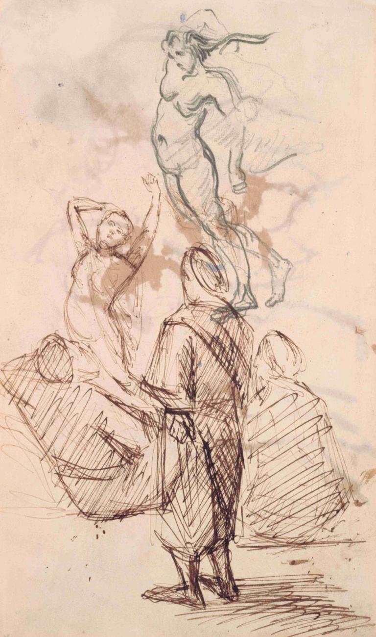 Sheet of Studies,研究工作表,Paul Cézanne,保羅·塞尚,素描,素描, 草圖, 1個女孩, 單色, 裸體, 1男孩, 乳房, 多個女孩, 赤腳