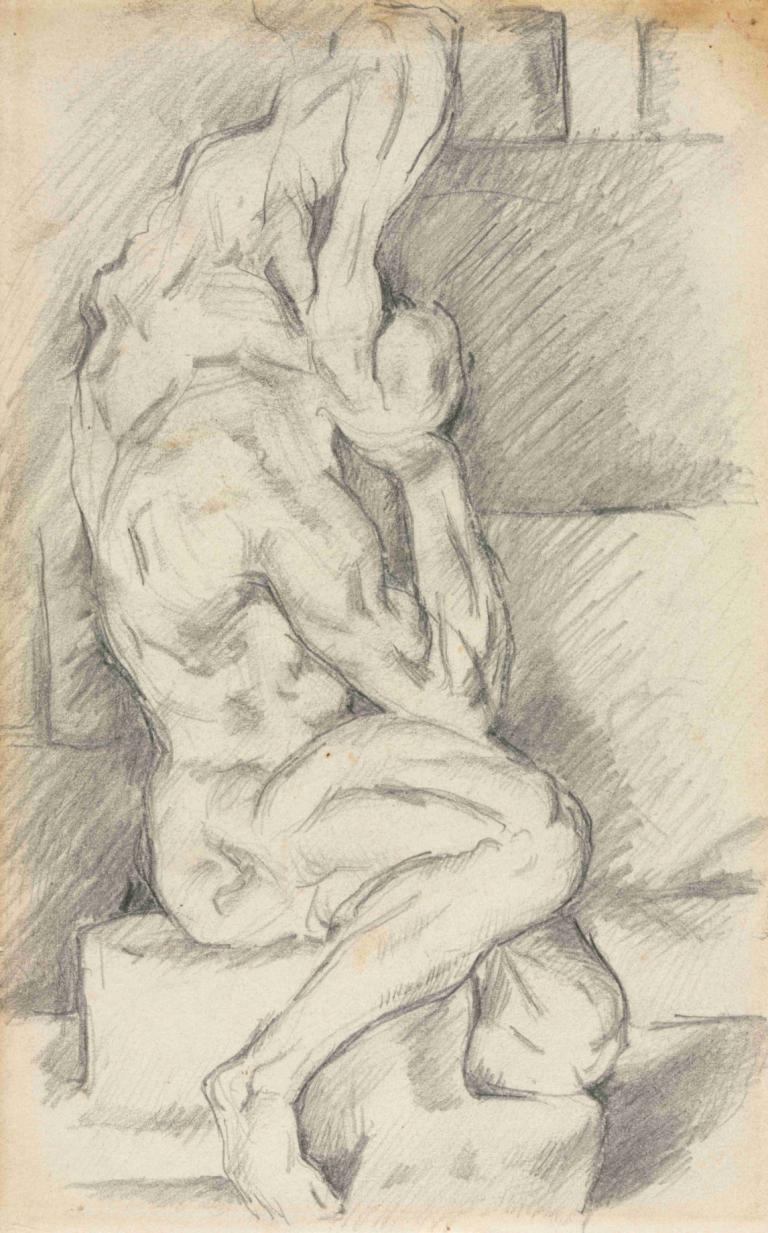 Sketch of Anatomical Sculpture,解剖雕塑素描,Paul Cézanne,保羅·塞尚,素描,素描, 男性焦點, 1男孩, 獨奏, 裸體, 單色, 草圖, 坐著, 傳統媒體, 肌肉發達的