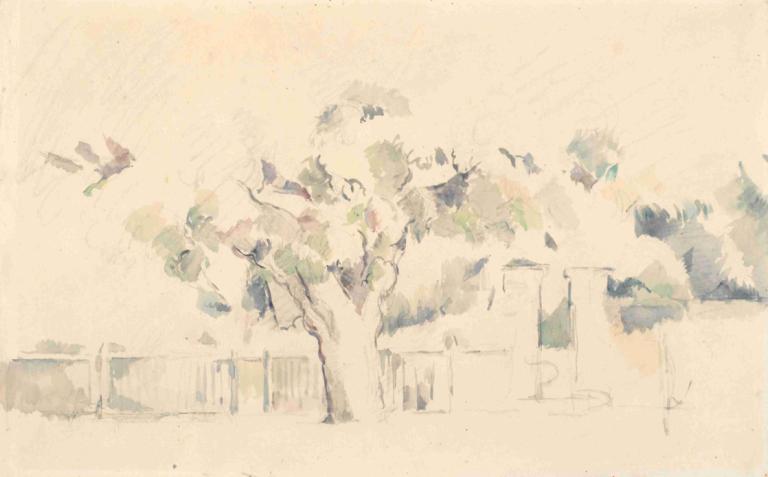 Stakittet,Paul Cézanne,Croquis,Croquis, 1fille, solo, oiseau, arbre, médias traditionnels