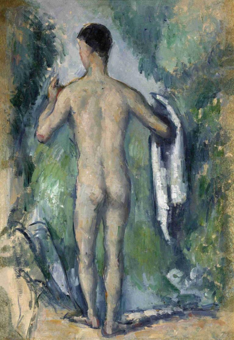 Standing Bather, Seen from the Back,站著的Bather，從後面看,Paul Cézanne,保羅·塞尚,油畫,油畫, 男性焦點, 1男孩, 獨奏, 裸體, 黑髮, 假傳統媒體