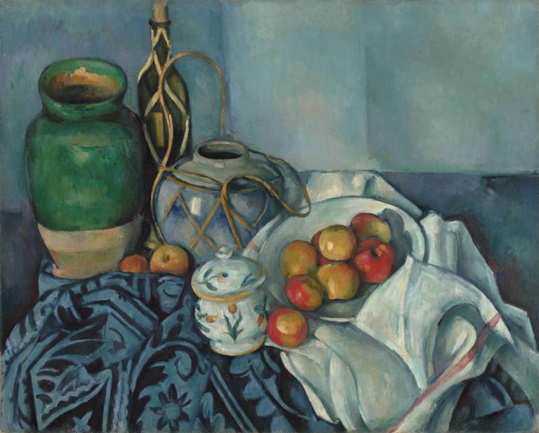 Still Life with Apples,Paul Cézanne,Oil Painting,Oil Painting, food, fruit, bottle, apple, traditional media