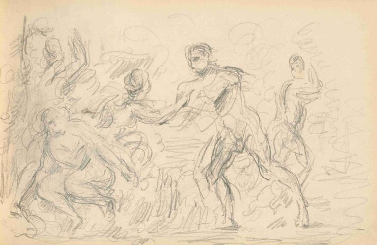 Study for 'The Judgement of Paris' or 'The Amorous Shepherd',對《巴黎審判》或《多情的牧羊人》的研究,Paul Cézanne,保羅·塞尚,素描,素描, 草圖