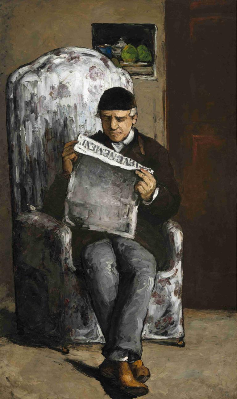 The Artist's Father,Reading L'Événement,藝術家的父親--讀L的《愛情詩》,Paul Cézanne,保羅·塞尚,油畫,油畫, 1男孩, 男性焦點, 獨奏, 椅子, 坐著, 報紙