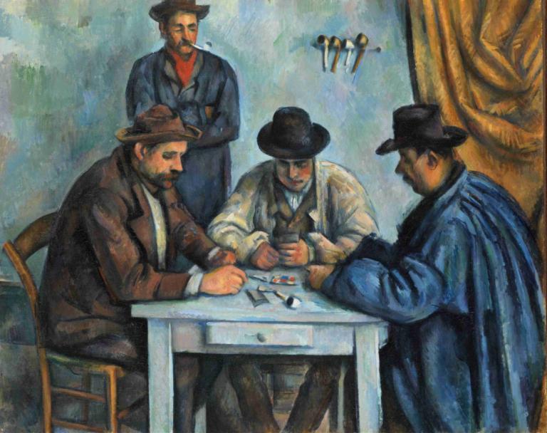 The Card Players,Jucătorii de cărți,Paul Cézanne,Pictura in ulei,Pictura in ulei, mai multi baieti, pălărie