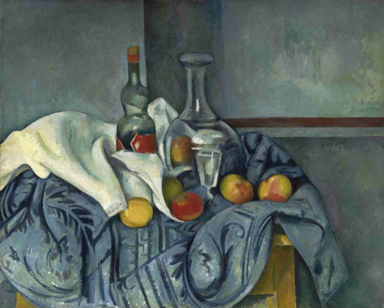 The Peppermint Bottle,Peppermynteflasken,Paul Cézanne,Oljemaleri,Oljemaleri, flaske, tradisjonelle medier